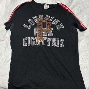PINK Victoria's Secret Black Short Sleeve Tee with Gold Sequin P